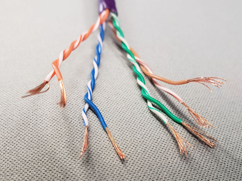 Unshielded Twisted Pair CAT cable showing stranded conductors